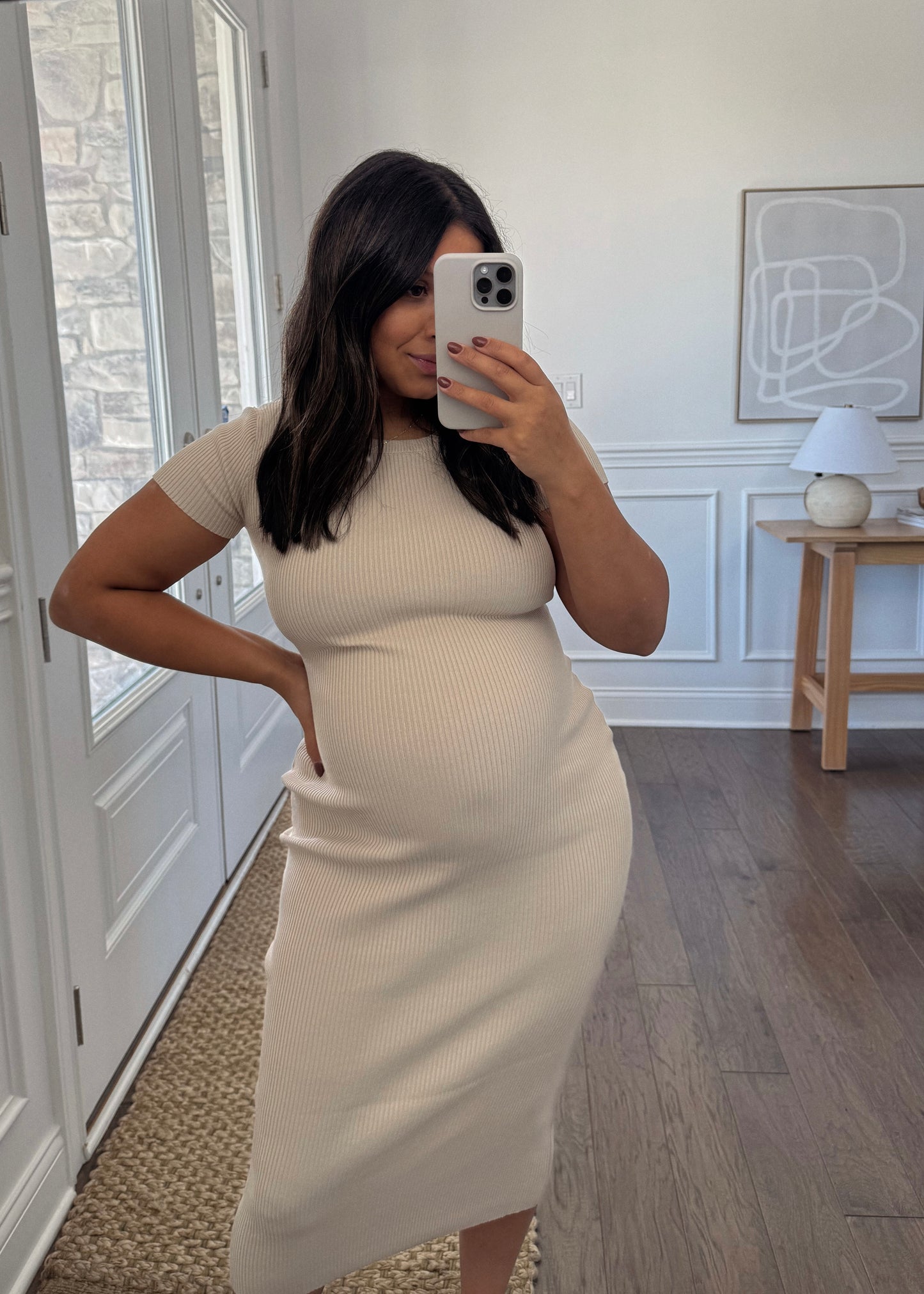 Mason Ribbed Knit Midi Dress - NATURAL