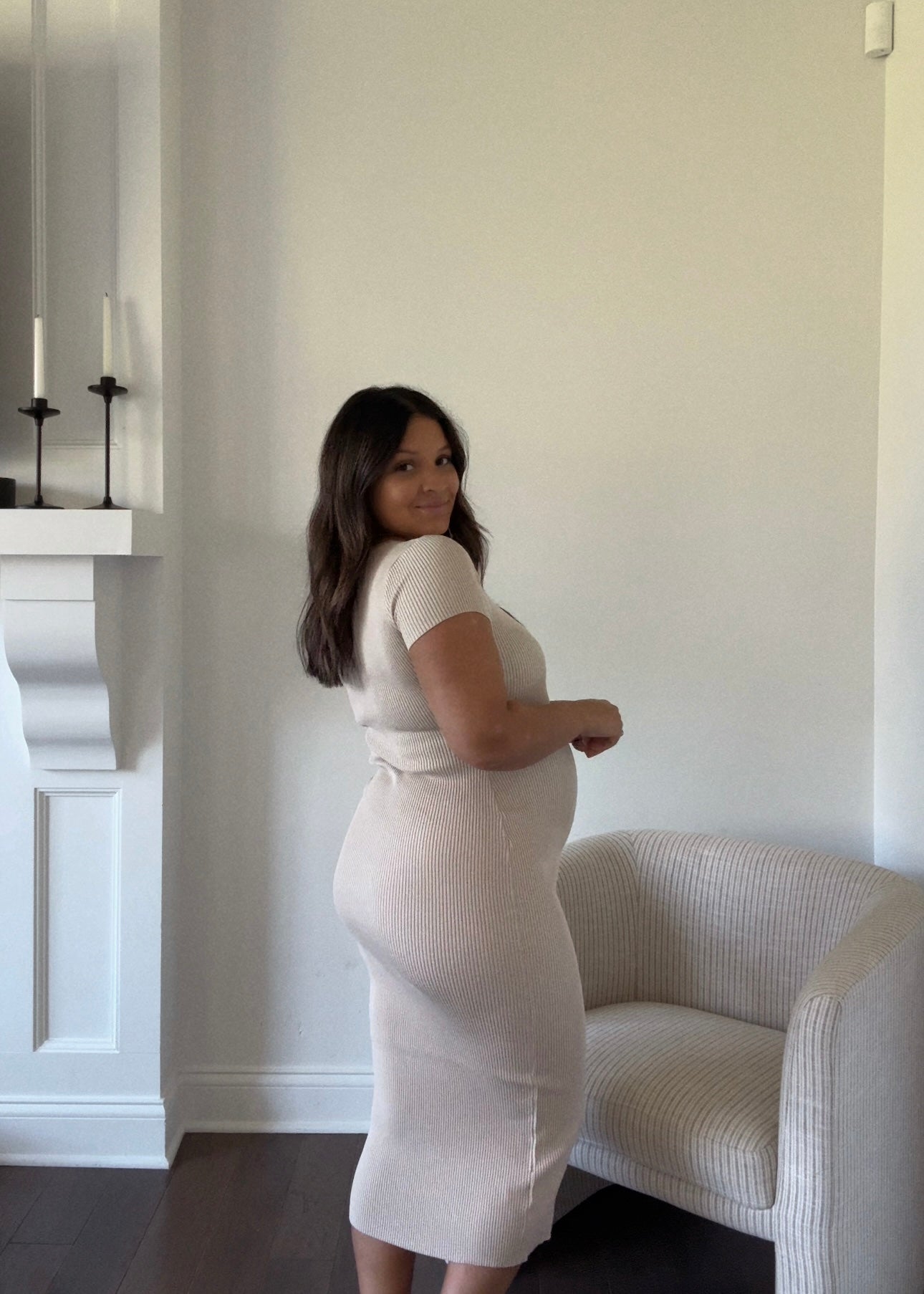 Mason Ribbed Knit Midi Dress - NATURAL