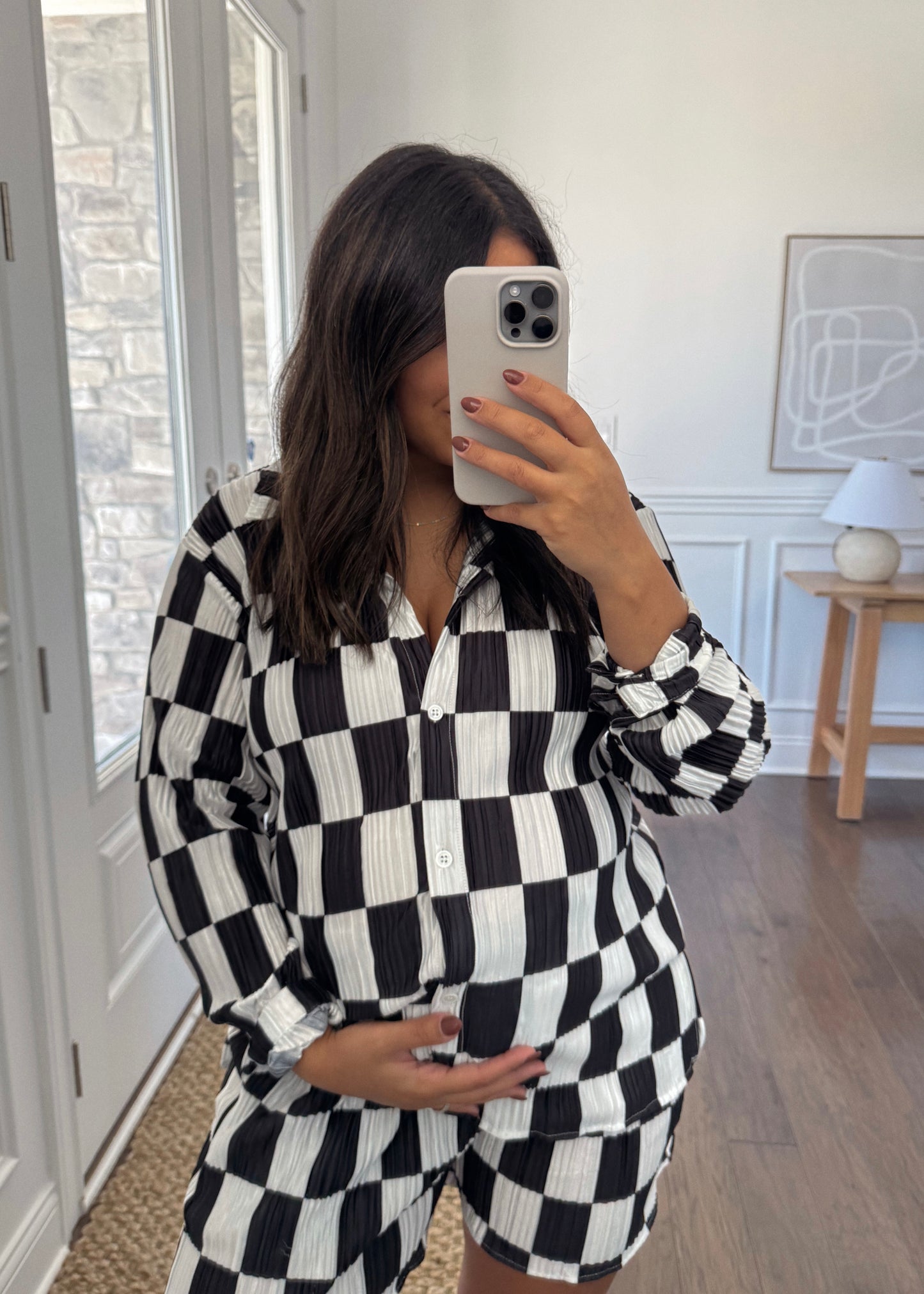 Charli Checkered Plissé Set - BLACK/WHITE