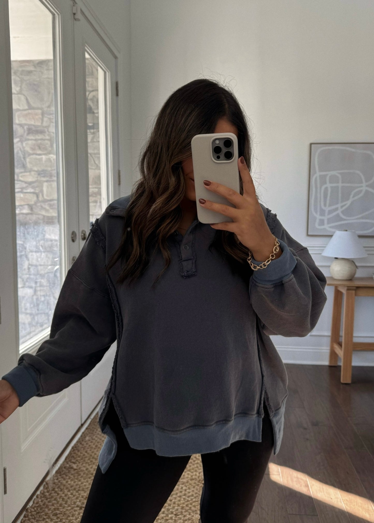 Vintage Washed Terry Pullover - DENIM