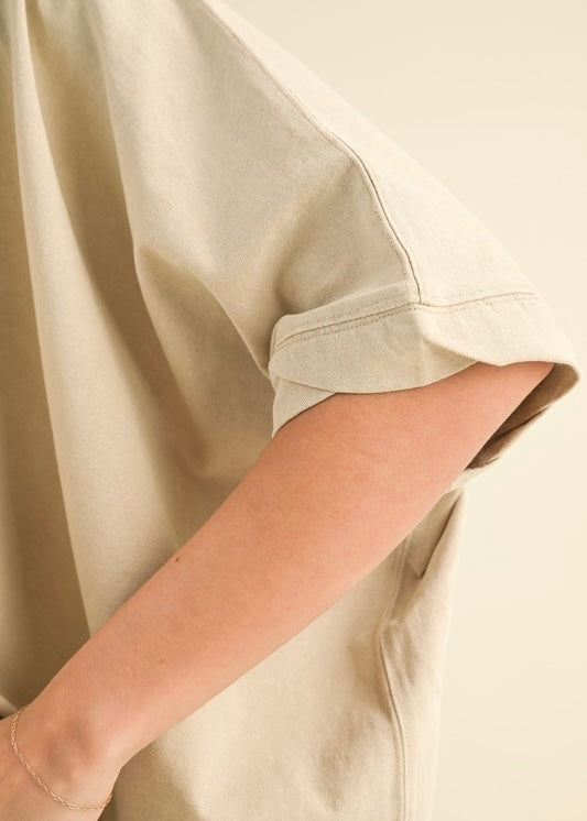 Do It Anyways Oversized Vintage Washed Top - BEIGE