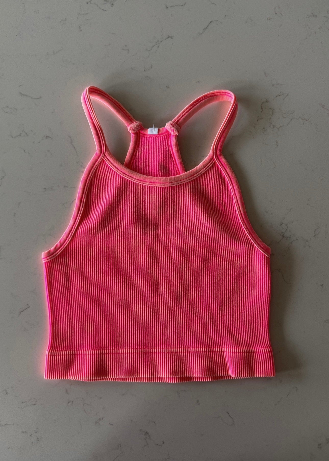 Kerri Vintage Cropped Tank - CORAL FUSHIA