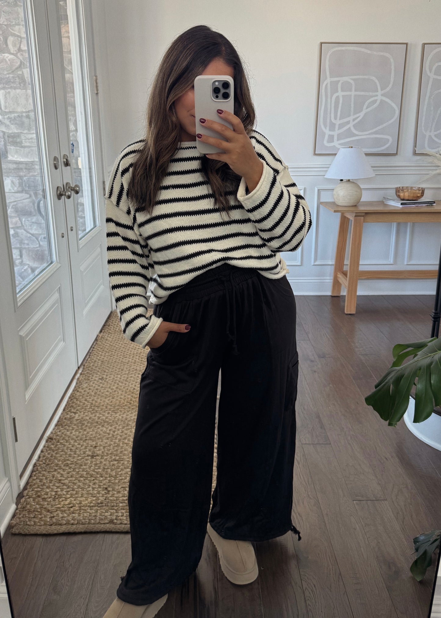 Adeline Light Weight Knit Balloon Pants - BLACK