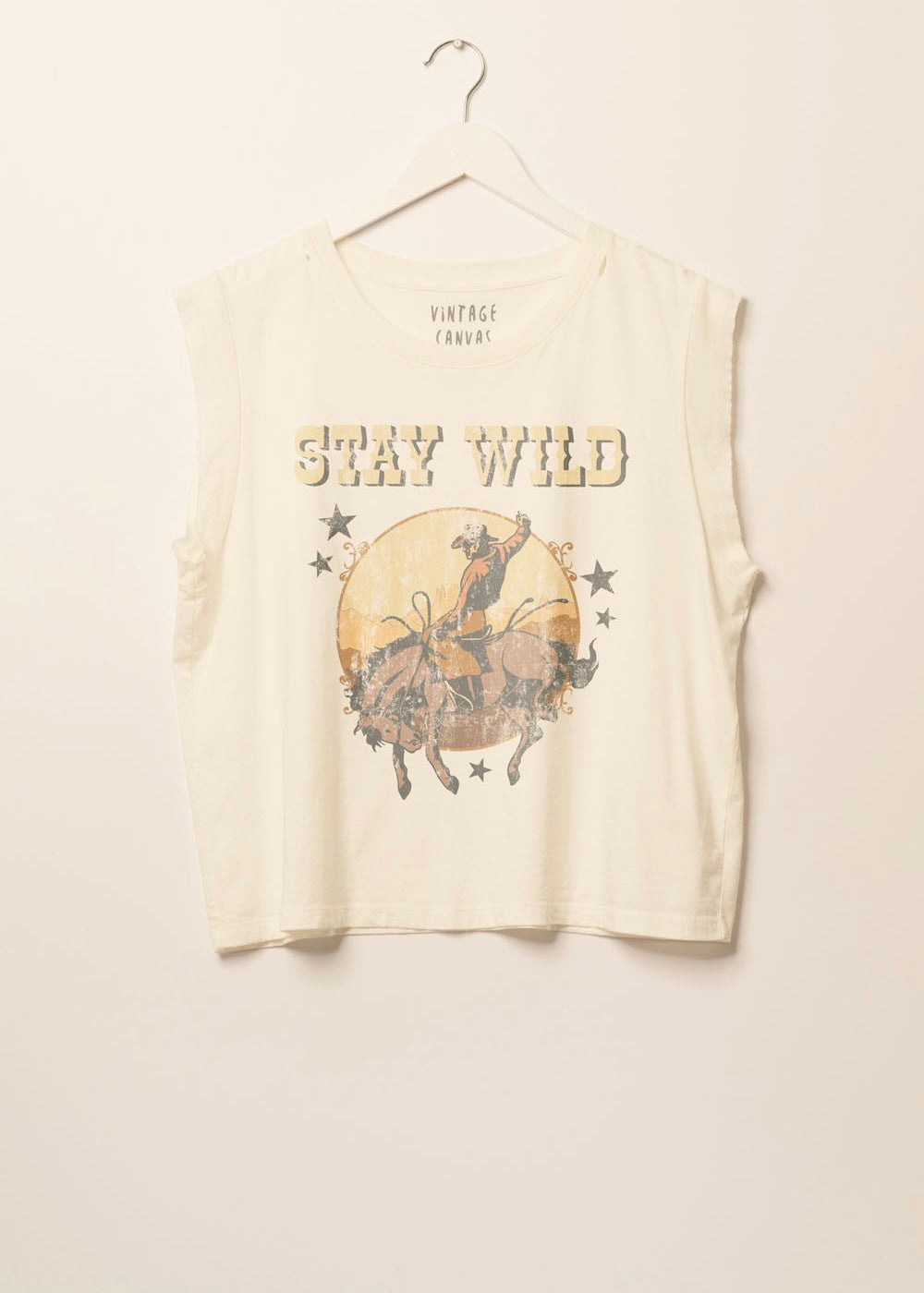 Stay Wild Cowboy Sleeveless Graphic Tee - IVORY