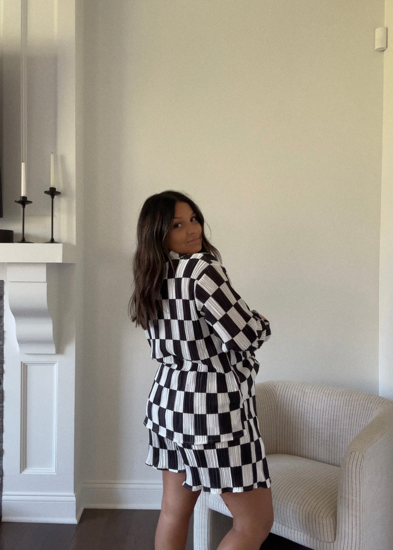 Charli Checkered Plissé Set - BLACK/WHITE