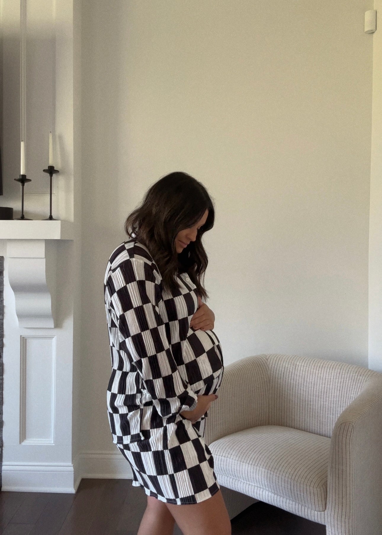 Charli Checkered Plissé Set - BLACK/WHITE