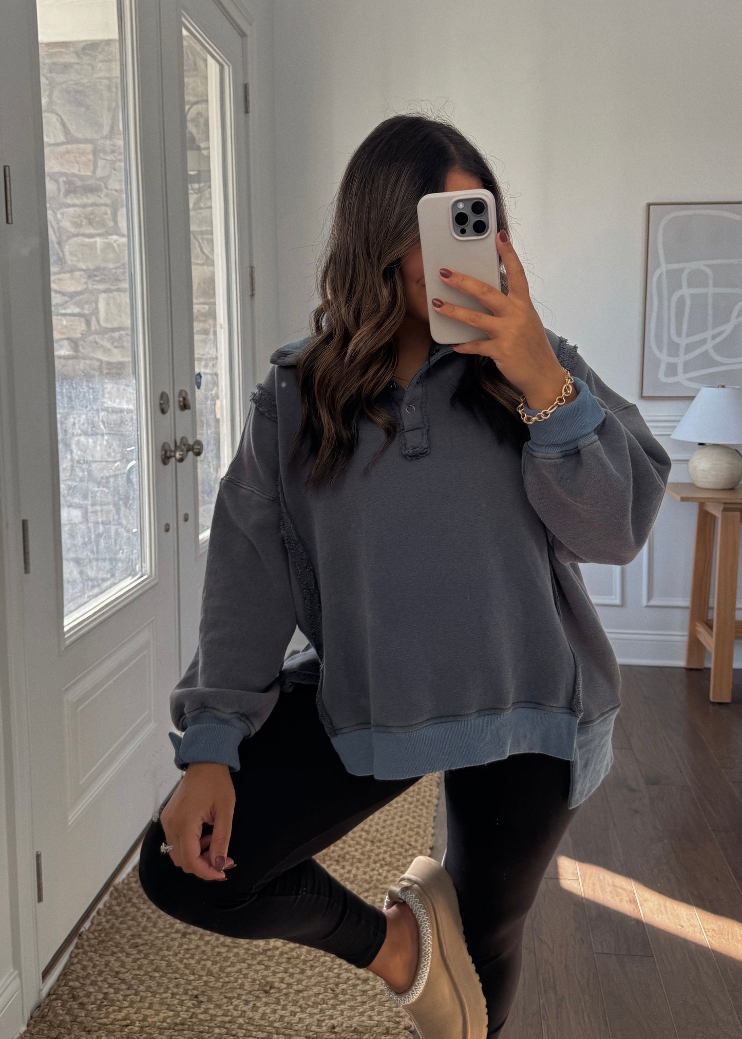 Vintage Washed Terry Pullover - DENIM