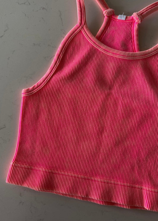 Kerri Vintage Cropped Tank - CORAL FUSHIA
