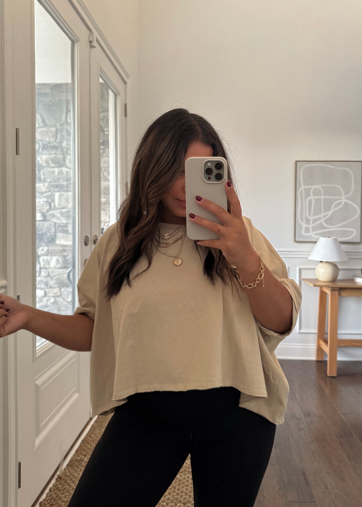 Do It Anyways Oversized Vintage Washed Top - BEIGE