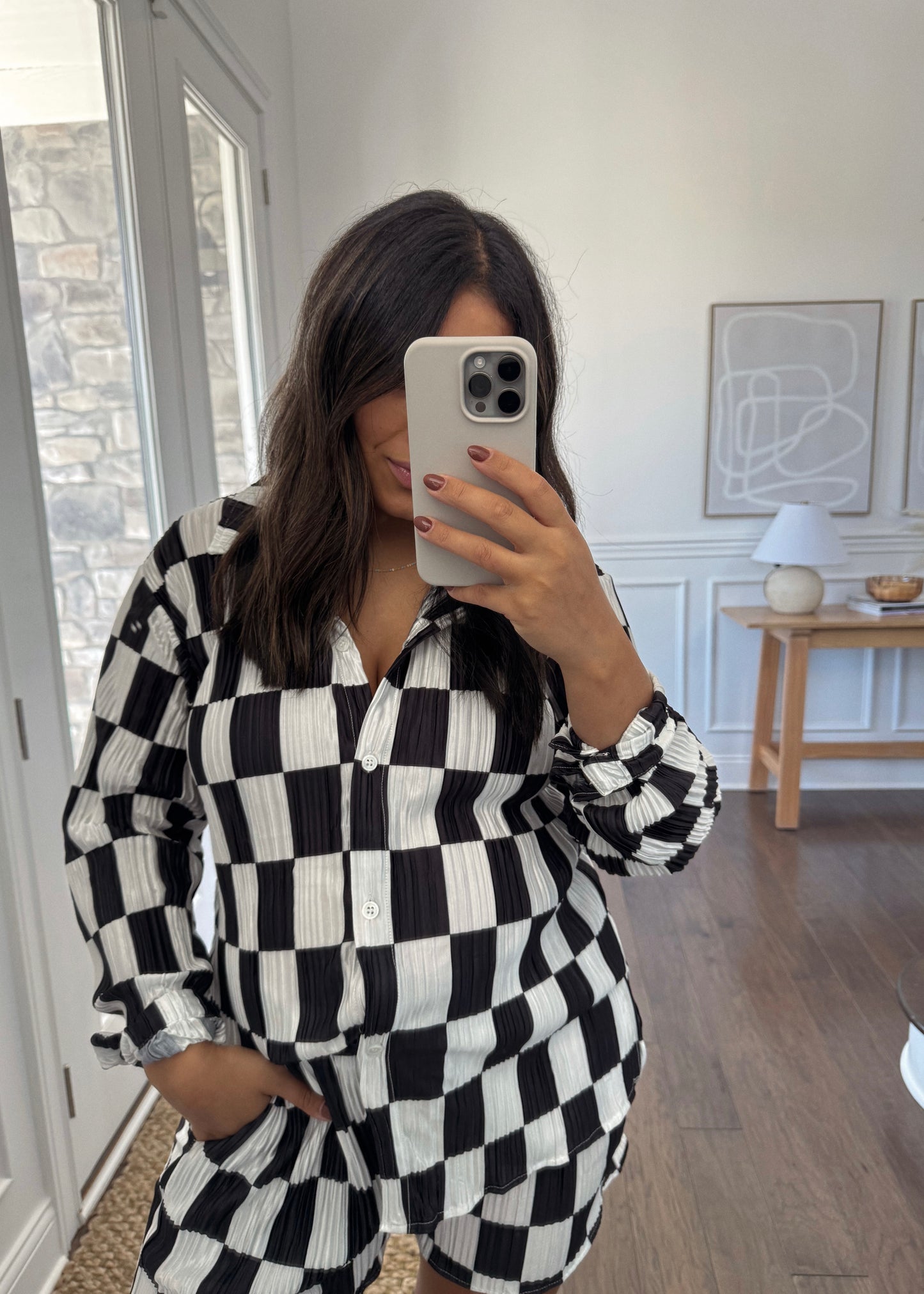 Charli Checkered Plissé Set - BLACK/WHITE