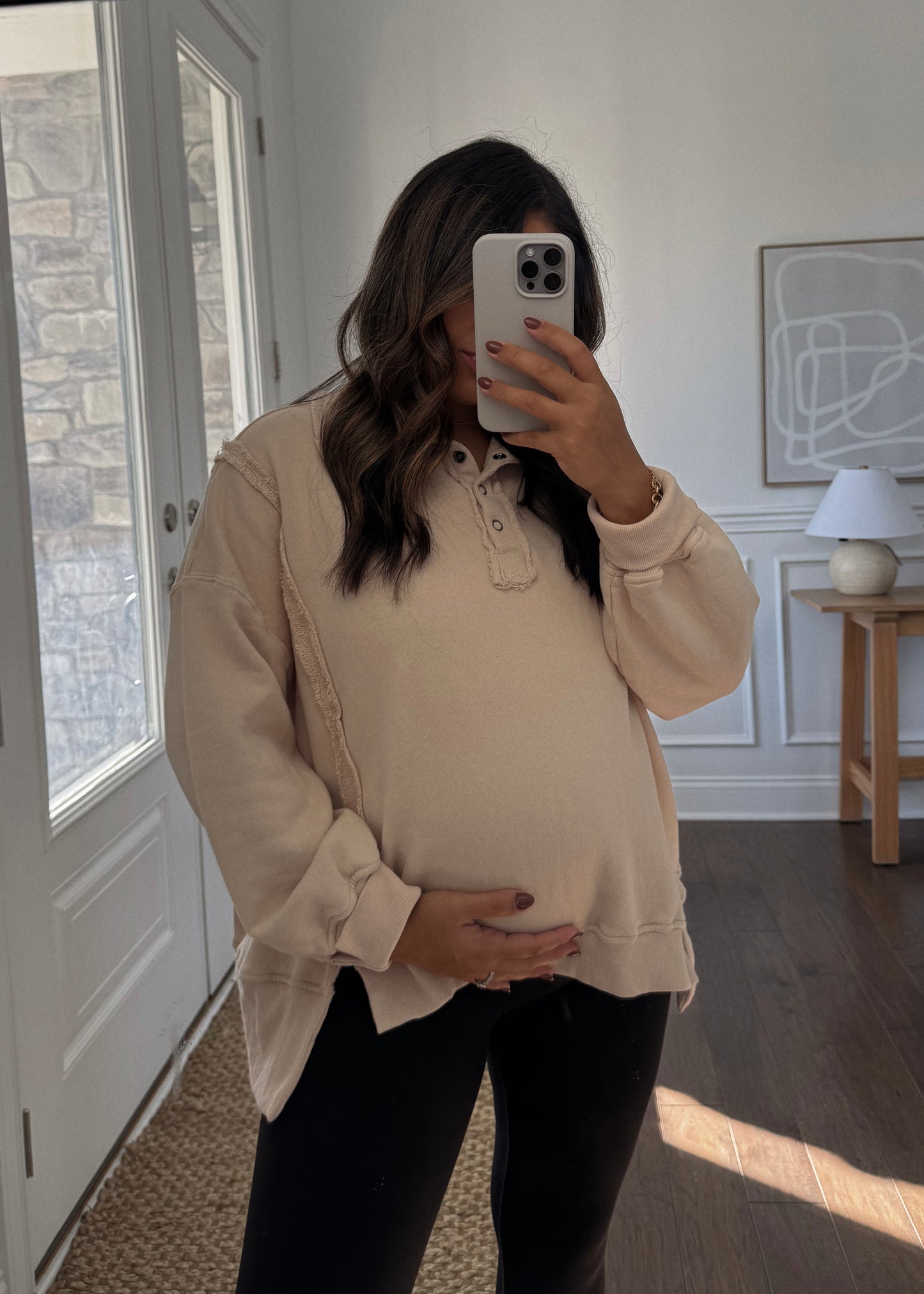 Vintage Washed Terry Pullover - ALMOND