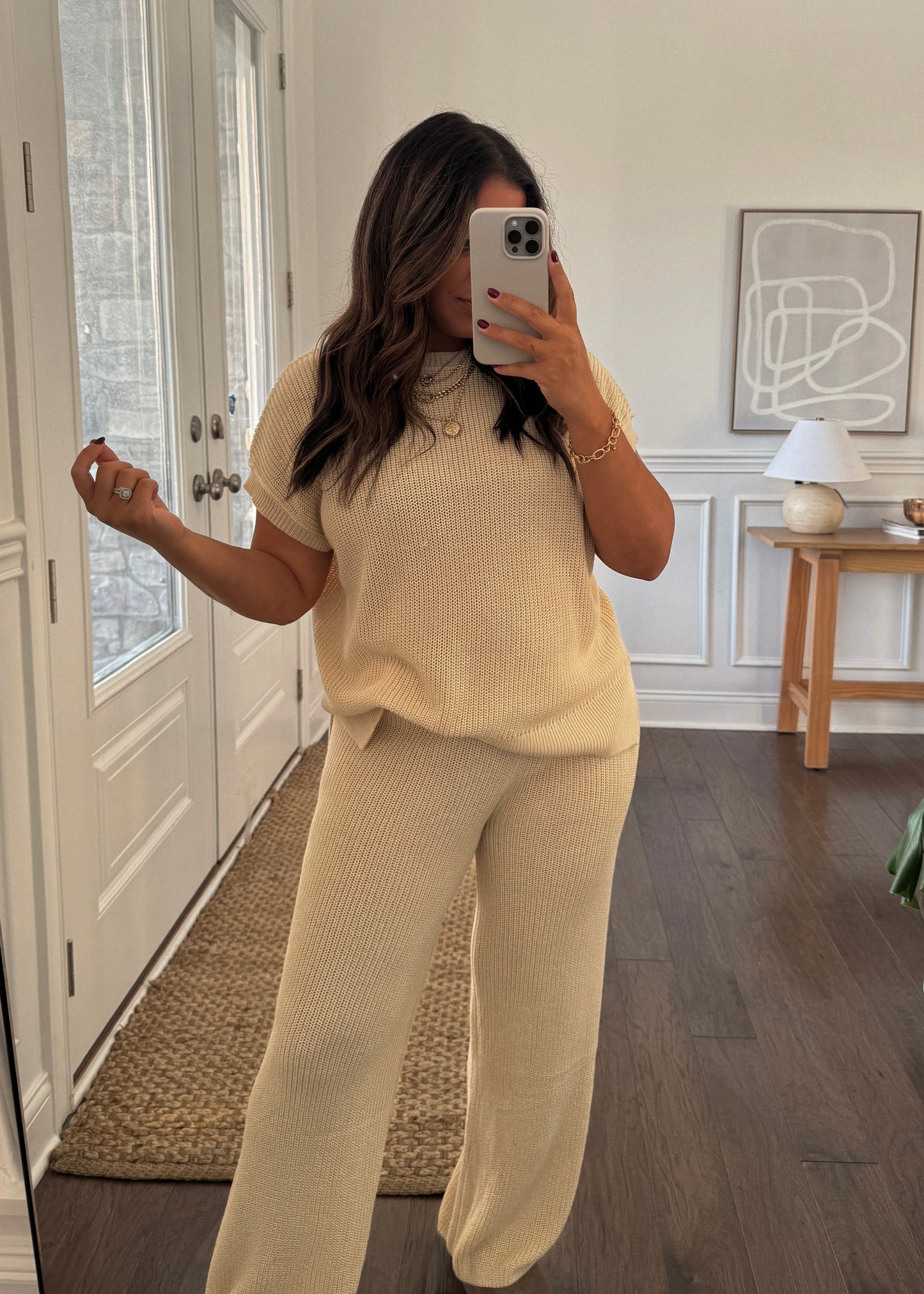 Cane Lightweight Knitted Crop Pants - BEIGE