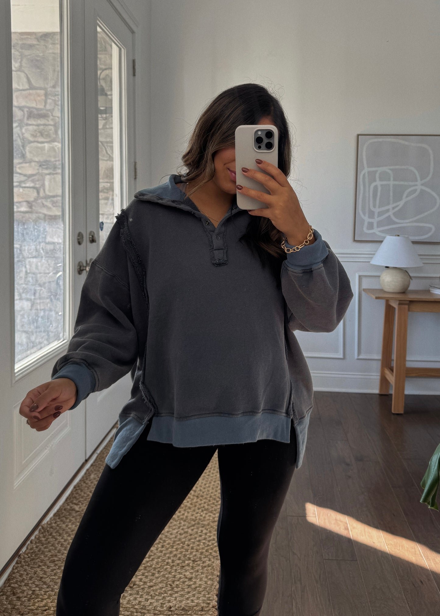 Vintage Washed Terry Pullover - DENIM