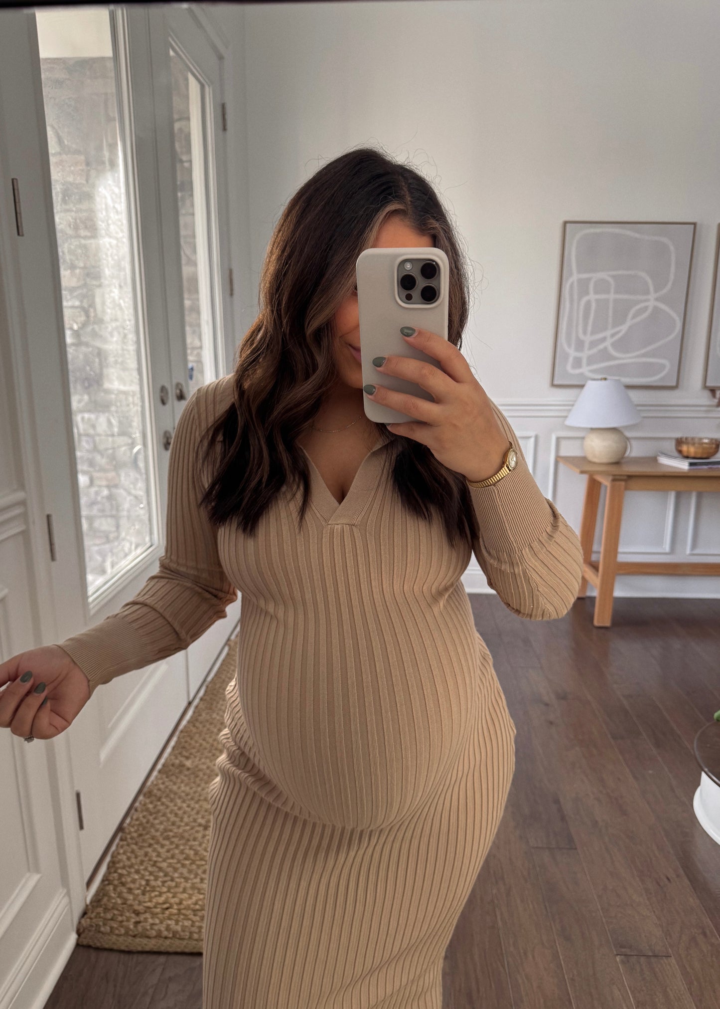 Trinity Rib Knitted Sweater Dress - LATTE