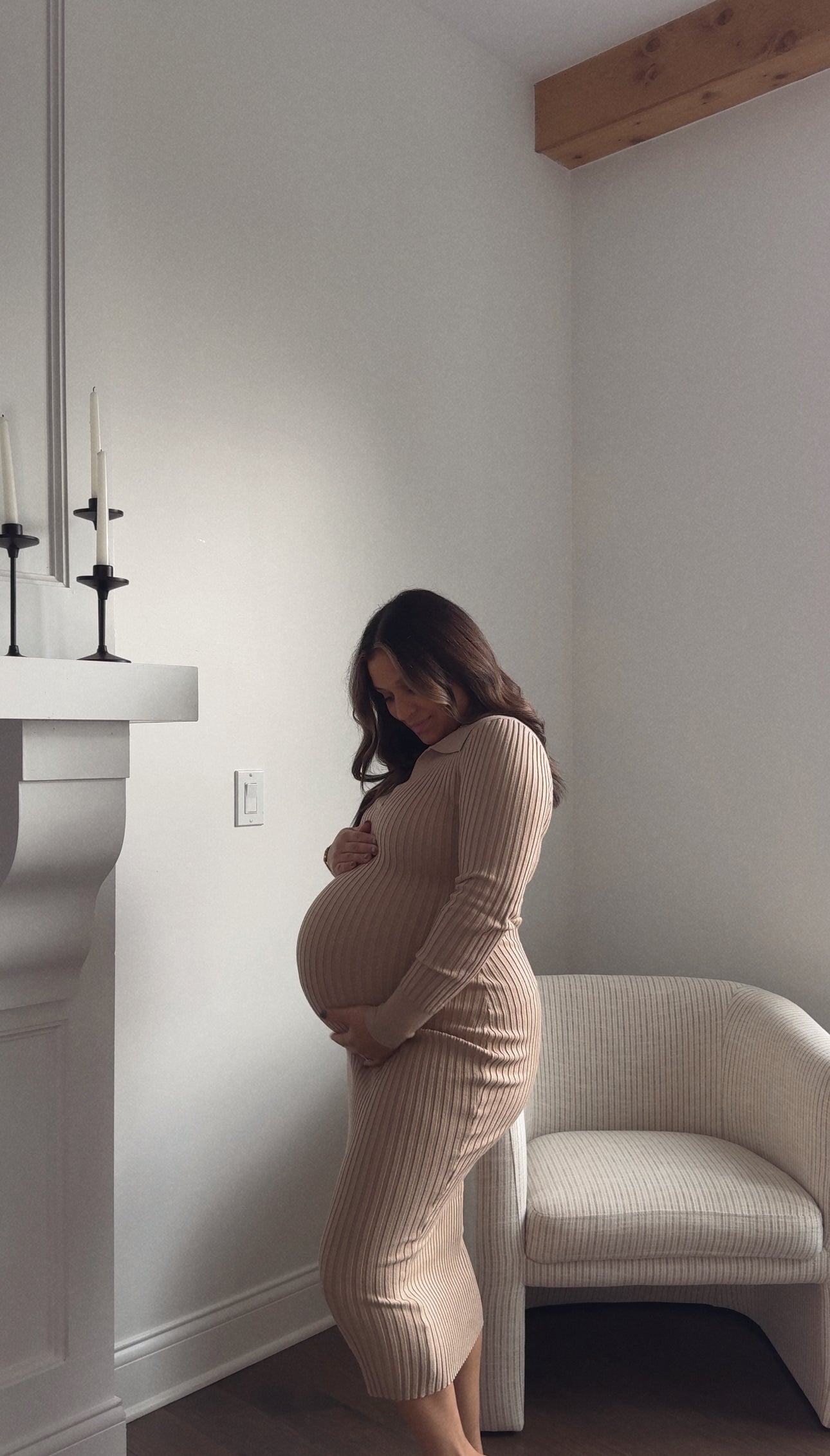 Trinity Rib Knitted Sweater Dress - LATTE